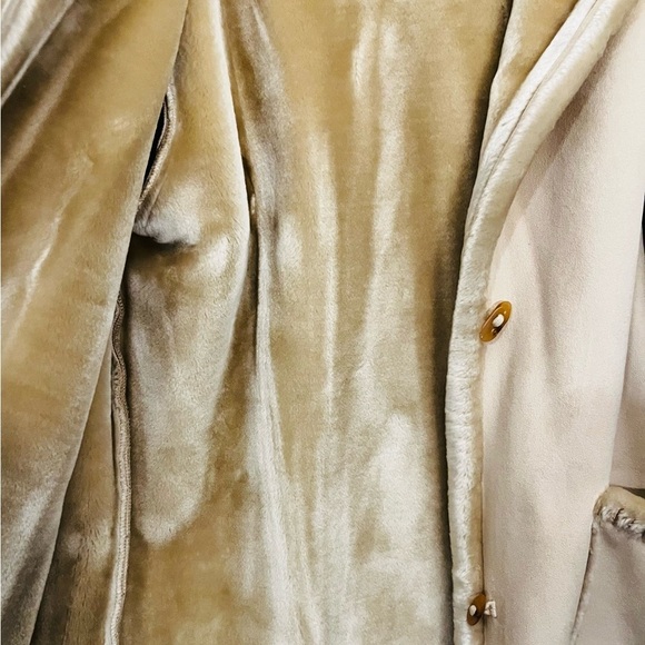 Jones New York Reversible Coat S Hood Faux Fur/Suede Beige Pockets Button Down - Picture 5 of 9